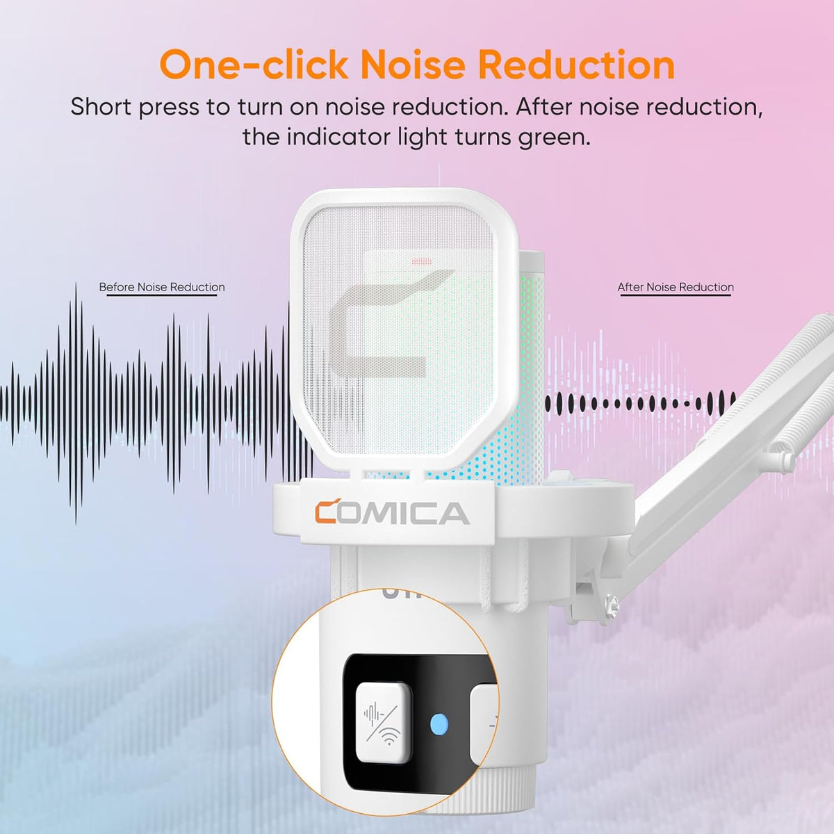 Comica EJoy Uni Pro Wireless USB Condenser Gaming for PC, PS4, PS5, USB C Phone and Mac, Boom Arm RGB Computer Mic for Twitch, Streaming, Podcasting, Noise Cancellation Mic with Mute, Gain, Monitoring