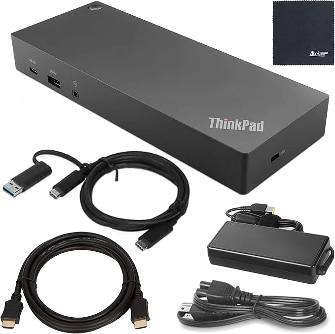 Lenovo ThinkPad Hybrid USB-C Dock US (40AF0135US) with USB Type-A Adapter + ZoomSpeed HDMI Cable (with Ethernet) + Starter Bundle