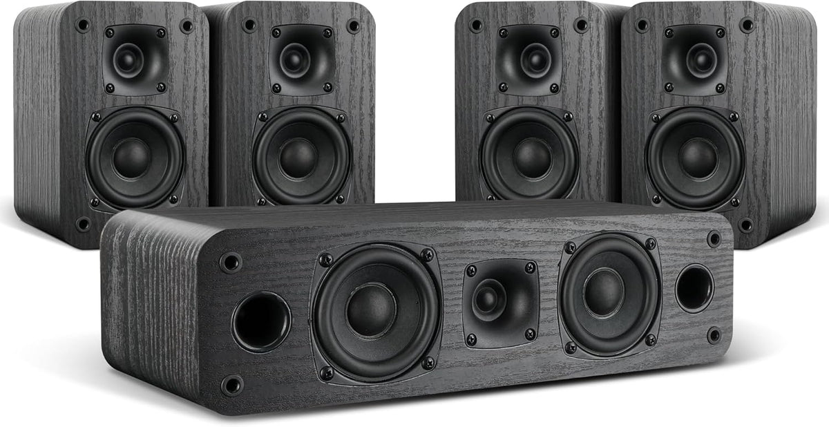Saiyin 5.0 Home Theater System, 100w HiFi Surround Sound Speakers with Stereo Surround Sound and Classic Rretro Wood Grain for TV/PC, Passive, Amplifier or Receiver Required, Cable Not Included