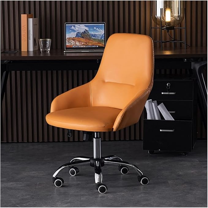 Adjustable Office Computer Chair with Armrest Leather Office Chairs Meeting Room Computer Chair Backrest Gaming(Light Orange-Silver)
