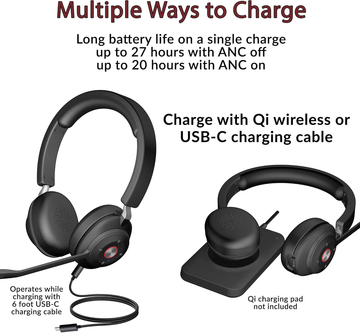 CA Essential Bluetooth Headset (HS-2000BT) – Professional Wireless Headset Optimized for UC Platforms, ANC & ENC technology Ensure Quality Audio for Calls & Music, Earcup Controls, Comfortable