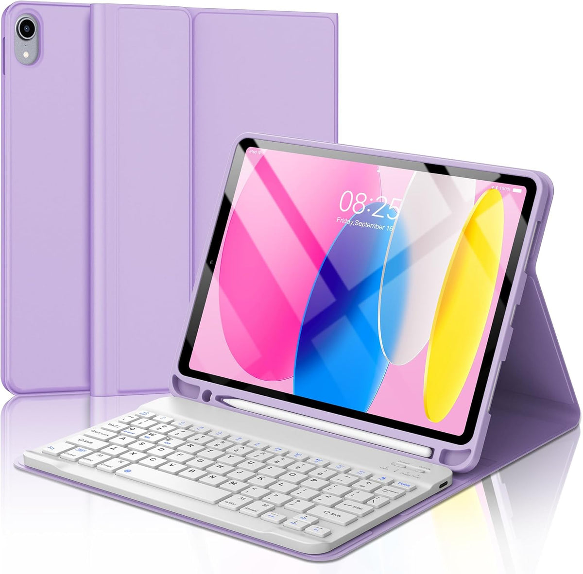 D DINGRICH Keyboard Case for iPad 10th Generation(10.9", 2022), Rechargeable Detachable Wireless BT Keyboard, Smart Folio Protective Cover with Pencil Holder for 10.9 inch Apple iPad 10th Gen, Purple