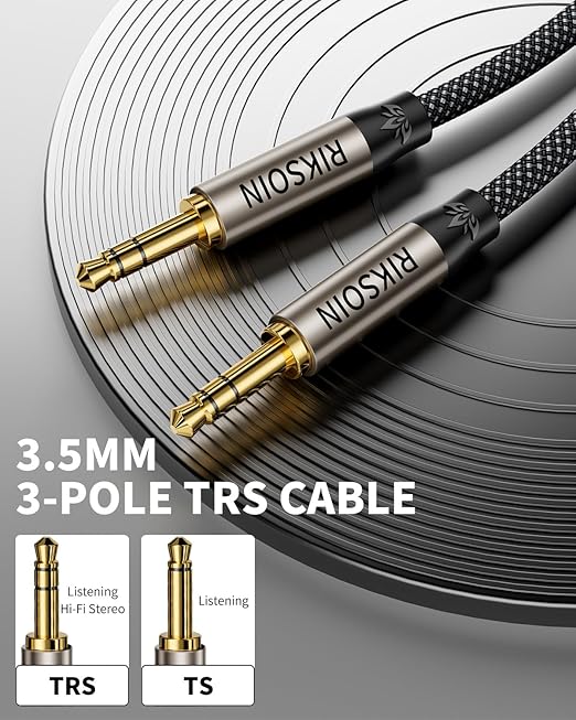 RIKSOIN 3.5mm Aux Cable, Silver-Plated Wire Core Male to Male Cord for Headphones Car Home Stereos Speaker Compatible with iPhone iPad iPod Echo -16.4FT/5M