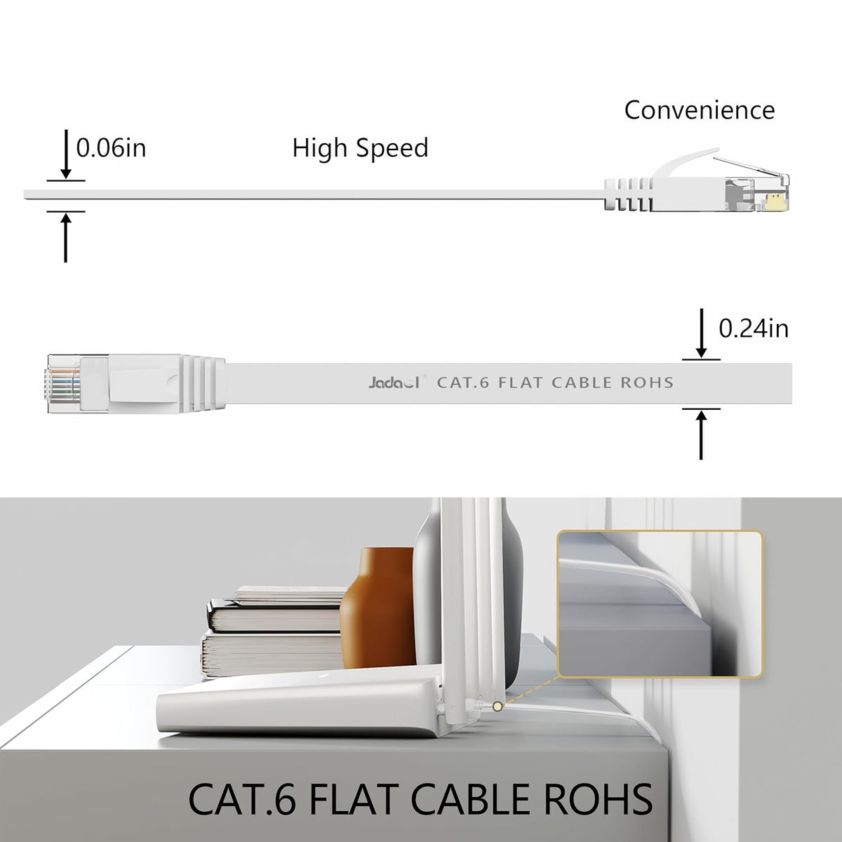 6 75 10Gbps Cat8 Cat7 RJ45 Jadaol Cat Ethernet Cable ft, Support Network, Flat LAN Patch Cable, High-Speed Wired
