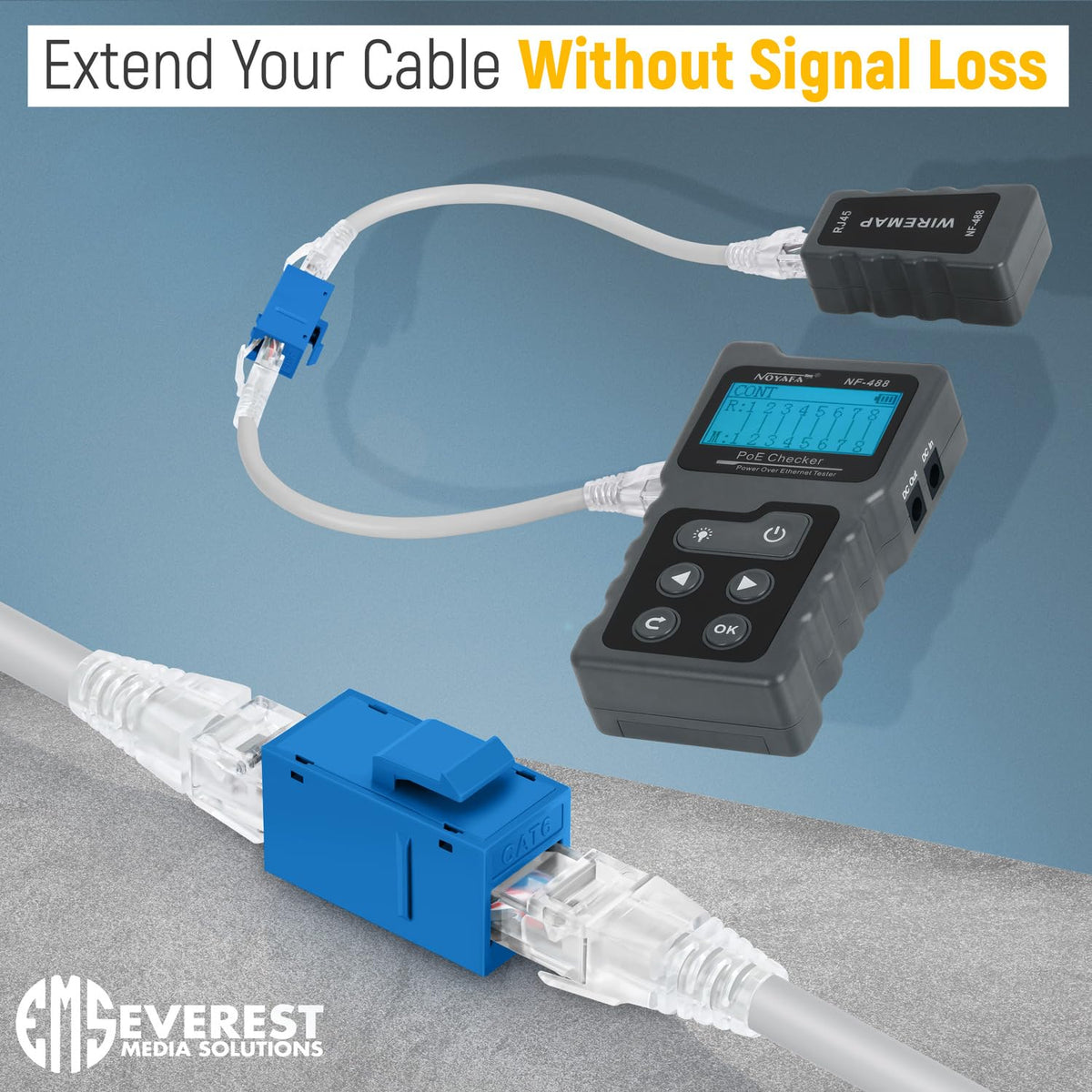Everest Cat6 RJ45 Keystone Coupler (24-Pack) in Blue - RJ45 Coupler - Cat 6 Couplers - Female to Female Cat6 Keystone Jacks - Ethernet Couplers - Ethernet Cable Extender