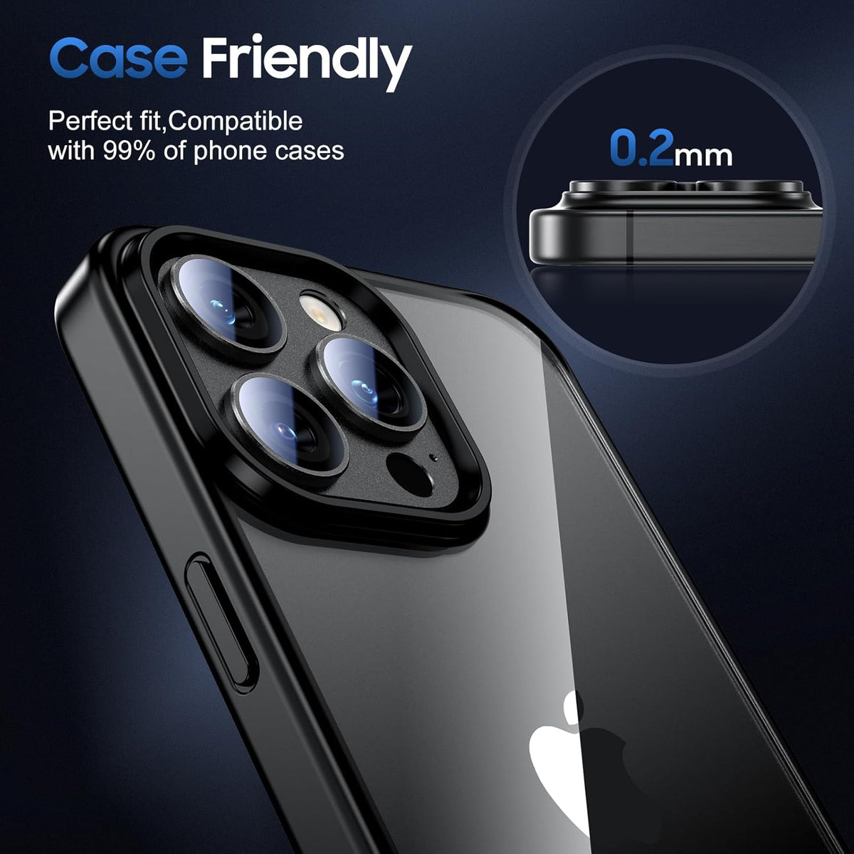 UniqueMe for 3 Pack iPhone 15 Pro/iPhone 15 Pro Max Camera Lens Protector, [Drop Protection] [Case Friendly] Camera Cover Screen [Update New Version] - All-Black