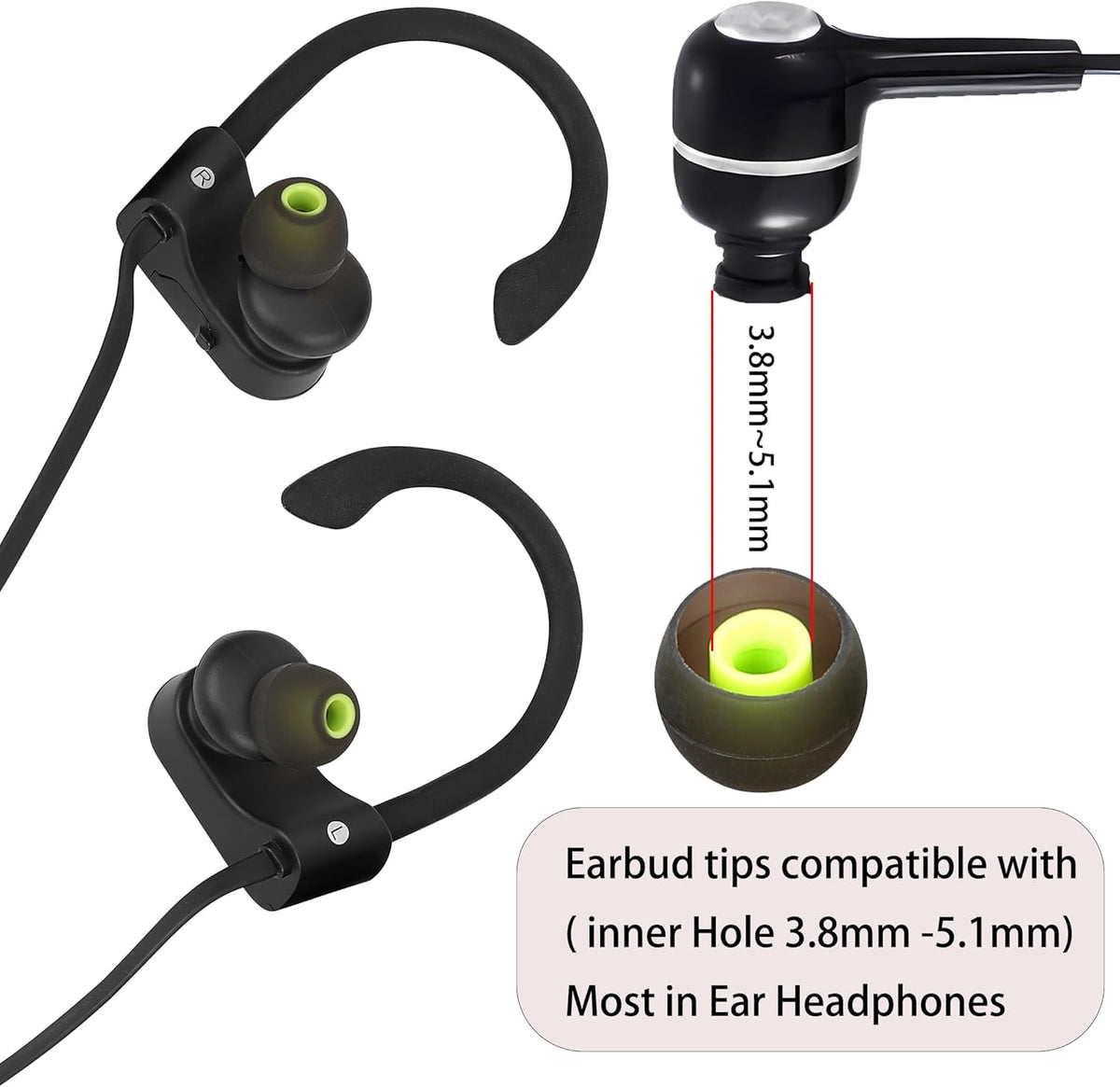 Earbud Replacement Tips - Silicone Ear Tips Fit Most In-Ear Earbuds (Inner Hole 3.8mm - 5.1mm) - 9 Pairs S M L