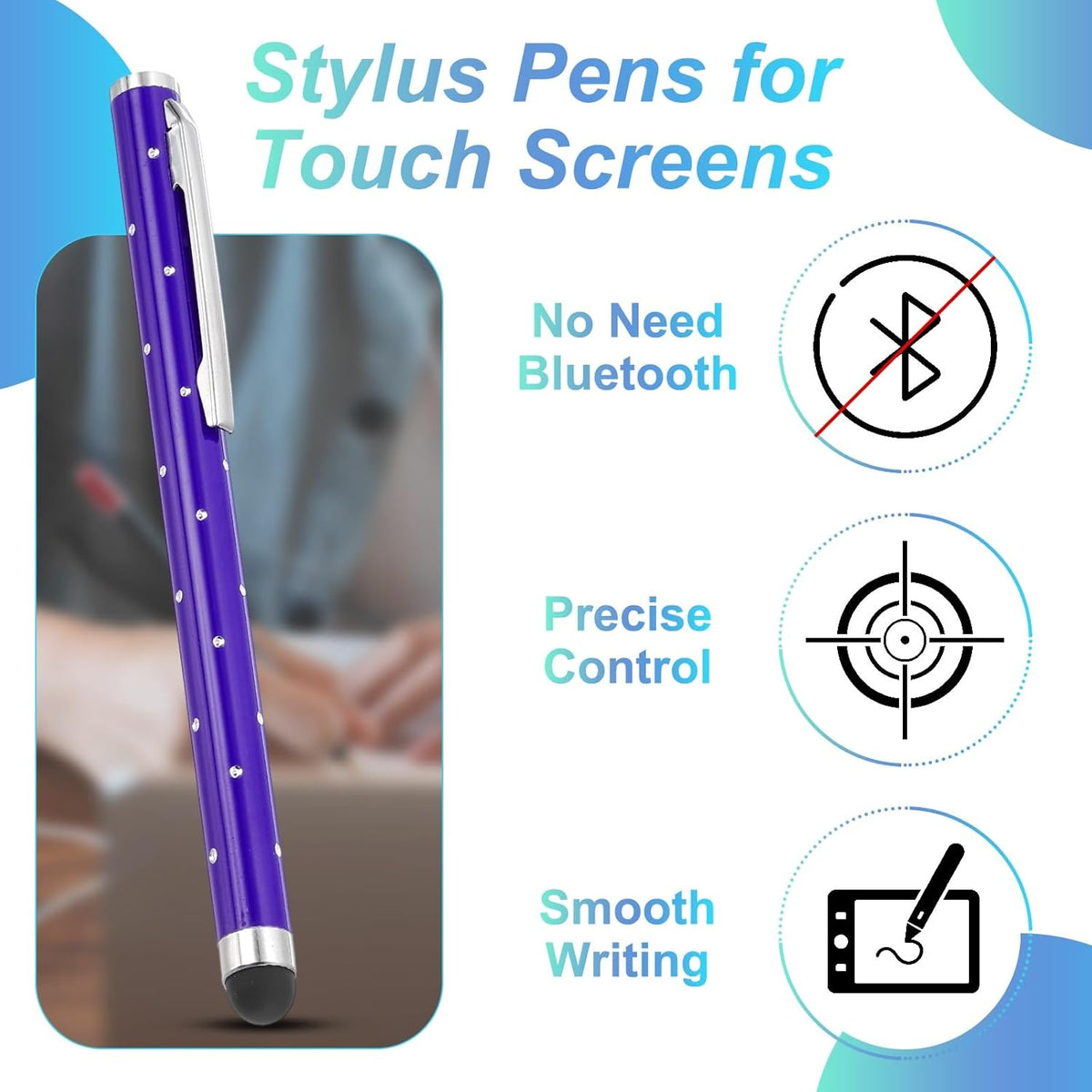 PATIKIL Stylus Pens for Touch Screens, 6 Pcs High Precision Universal Bling Stylus Crystal Metal Capacitive Pen for Touch Screen Devices Phone Tablets Laptop, Purple