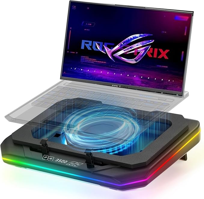 Cooling Pad for Asus Zenbook Pro 14 Gaming Laptop Cooler with Powerful Turbo Cooling Fan Can Fast Cooling CPU+GPU 40°C Variable Speed6 RGB Light