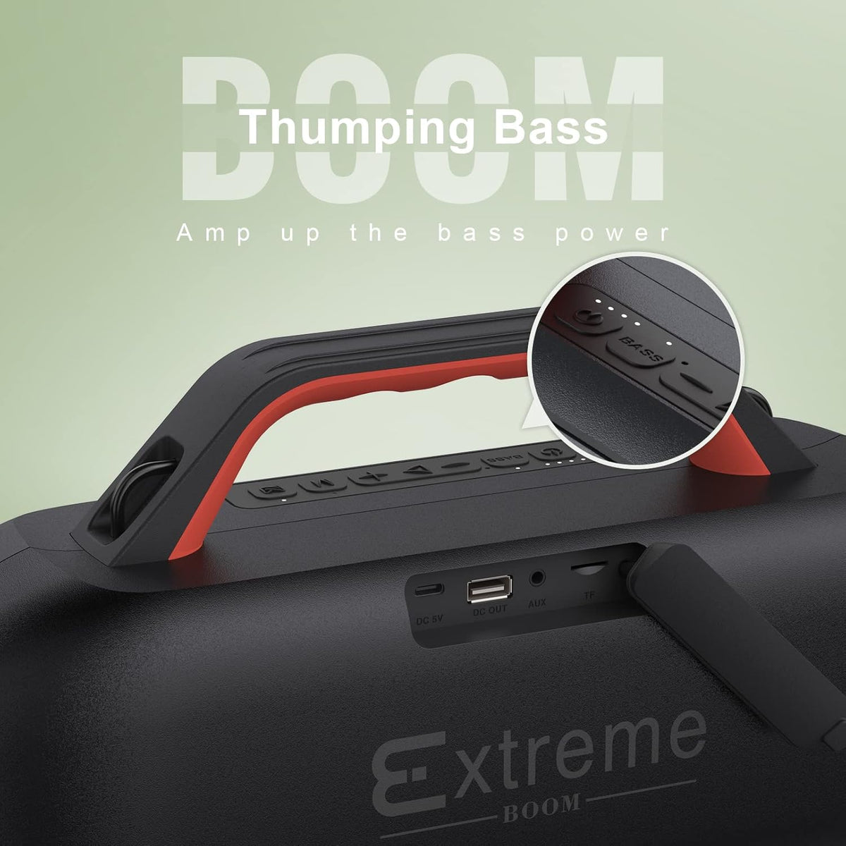 DOSS Extreme Boom Bluetooth Outdoor Speaker with 60W Mighty Sound, Deep Bass, 30H Playtime, USB-C, Bluetooth 5.3, IPX6 Waterproof with Portable Strap for Camping, Beach, Garage-Orange