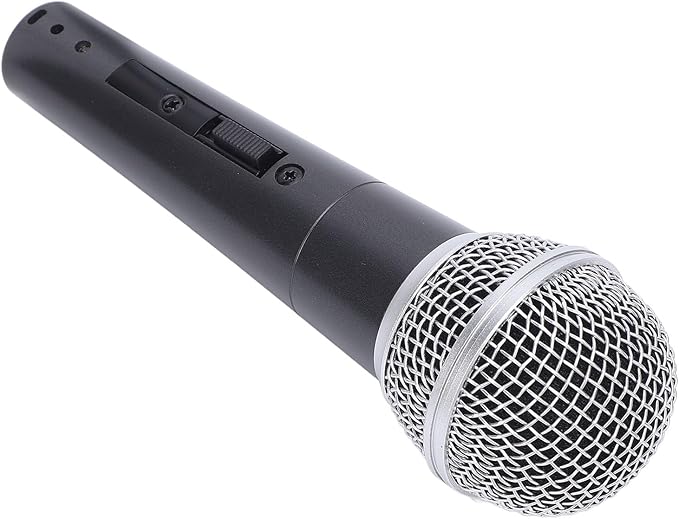 Wired Dynamic Microphone Cardioid Moving Coil Handheld Microphone Set with Shock Absorber for Active Speakers Mixers Amplifiers Low Latency Plug and Play Mic (Black)