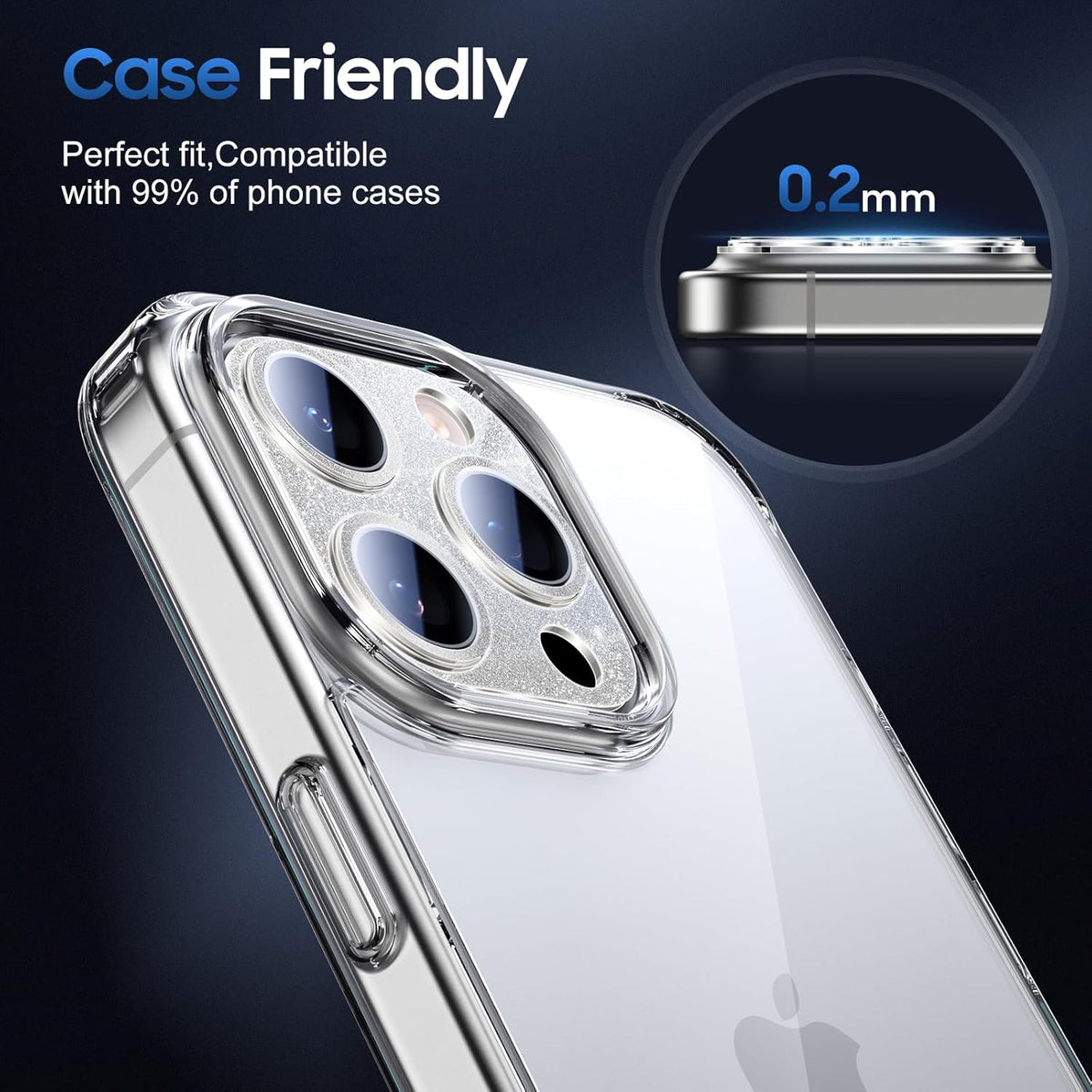 UniqueMe for 3 Pack iPhone 16 Pro/iPhone 16 Pro Max Camera Lens Protector - [Drop Protection] [Case Friendly] 9H Tempered Glass Camera Cover Screen [Update New Version] - Glitter Silver