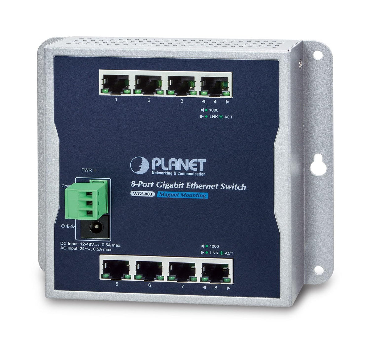PLANET WGS-803 - Industrial 8-Port 10/100/1000T Wall-Mount Switch (-10~60 Degrees C)