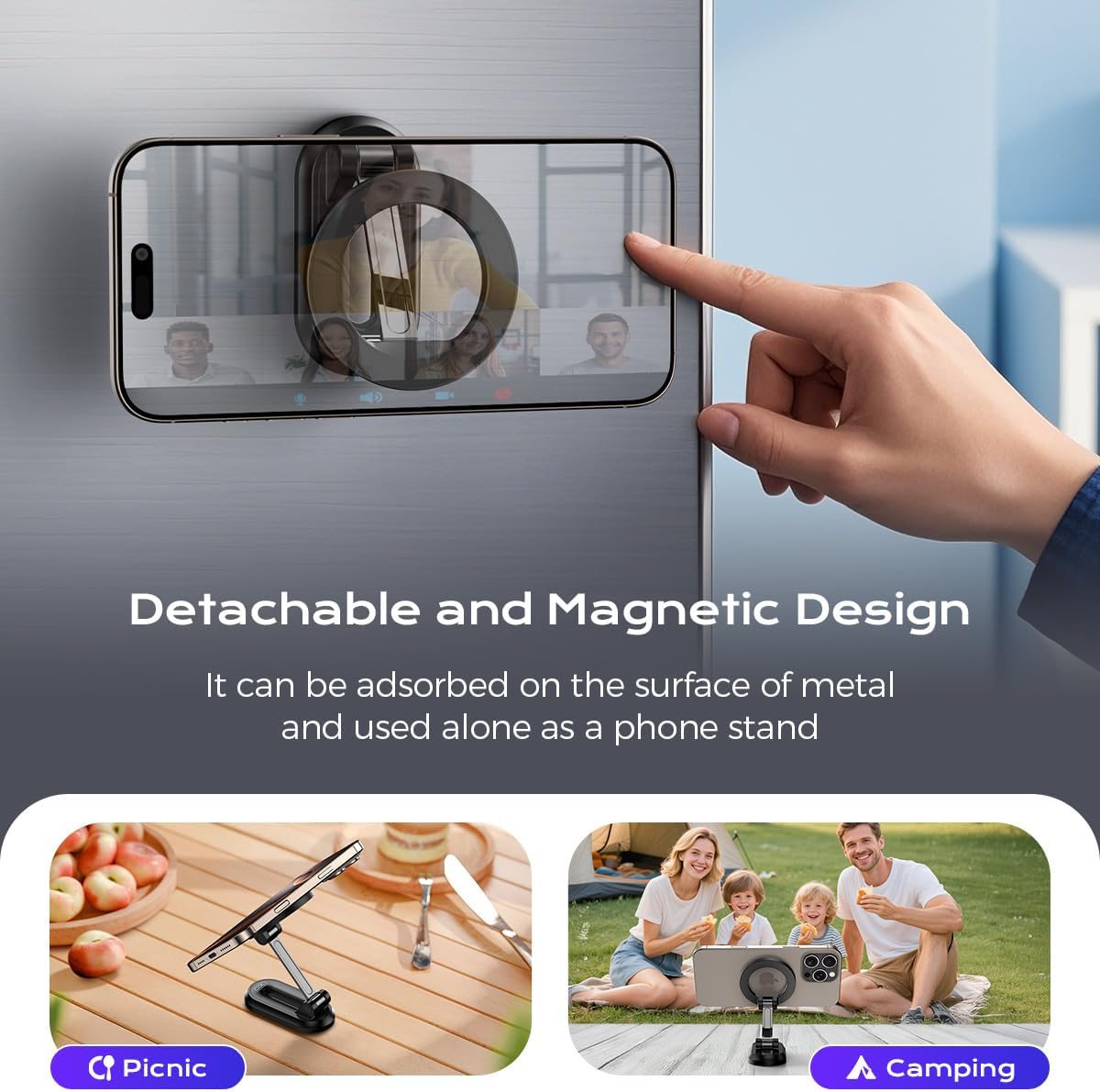 Magnetic Car Phone Holder,360° Rotation Strong Suction Car Phone Mount Detachable Vacuum Suction Phone holder Foldable Cellphone Stand for iPhone 16 15 14 13 12 Series and All Magsafe Smartphones