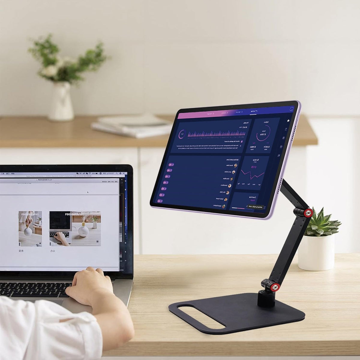 RENYUSKY iPad Stand Tablet Holder Portable Monitor Mount Adjustable for Desk Bed Home Office Magnetic Accessories, for 16" iPad Pro 12.9, Air/Mini, Samsung Galaxy Tabs Z Fold Kindle Fire