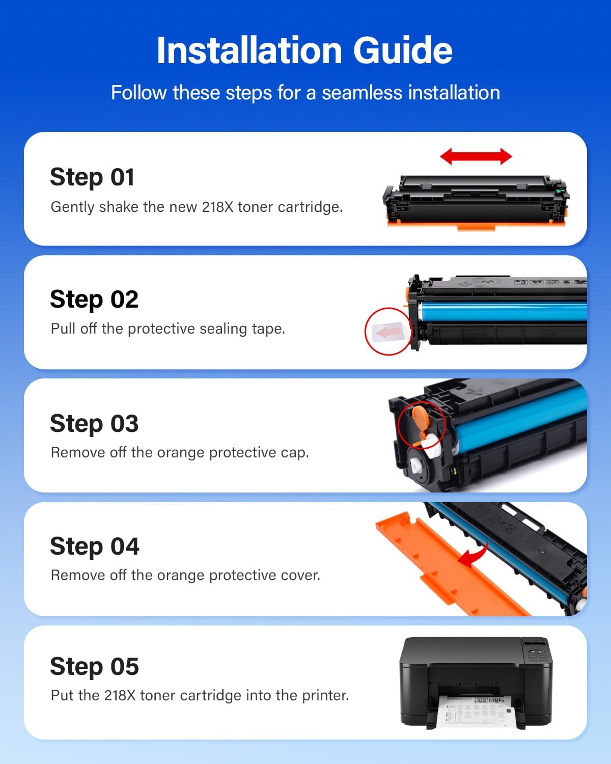 218X Toner Cartridges Set with chip 4-Pack 3301fdw Replacement for HP 218X W2180X W2181X W2182X W2183X 218A W2180A Black Compatible with HP Color Laserjet Pro MFP 3301cdw 3301sdw 3201dw Printers Ink