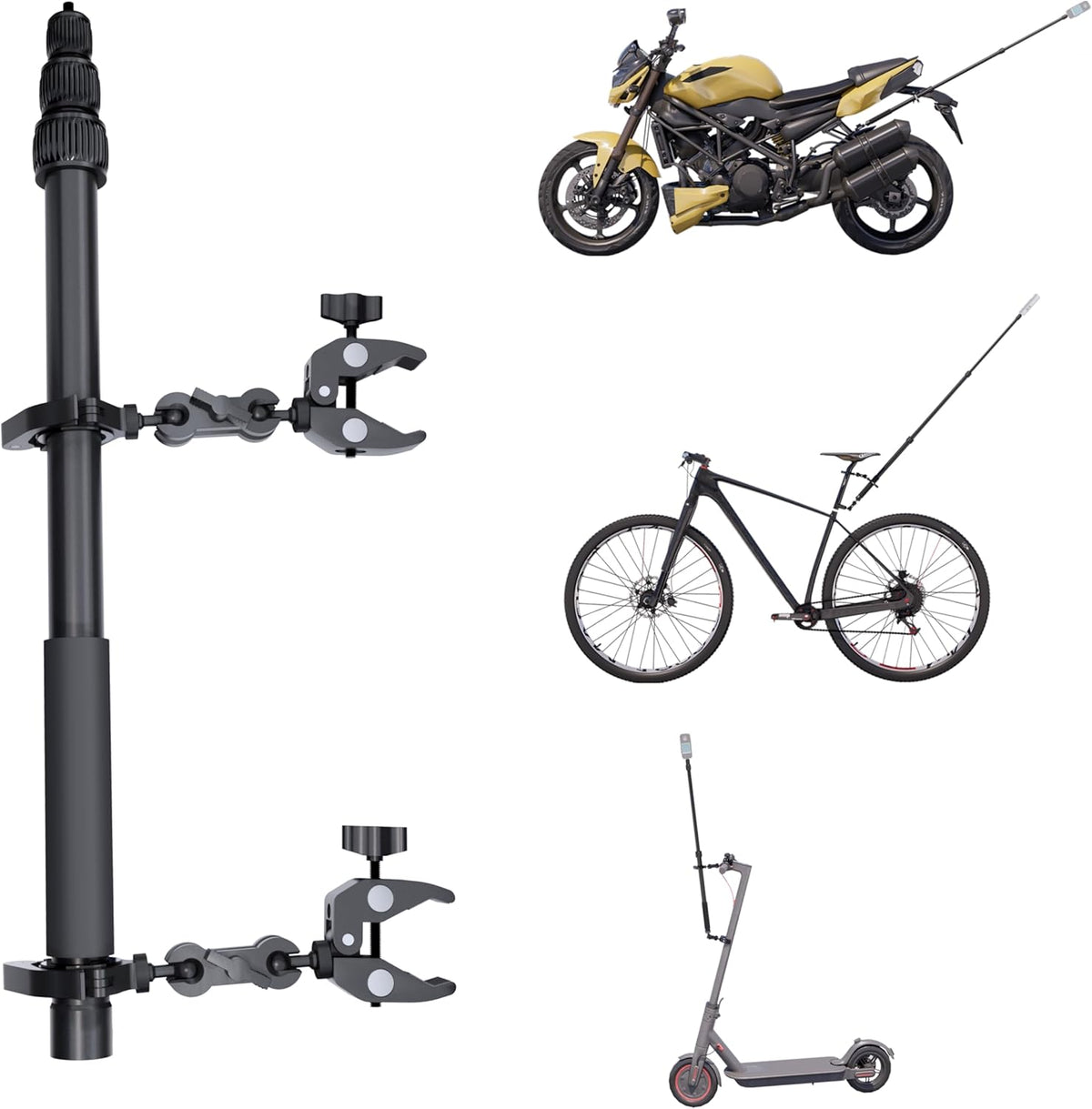 Motorcycle Camera Mount for Insta 360 x5,Adjustable GoPro Bike Extension Pole Kit Compatible with Insta360, GoPro, and DJI Cameras - Designed for Bike and Motorcycle Riding Shots