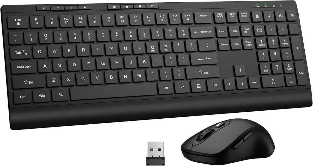 EDJO 3 2.4G Wireless Keyboard and Mouse Combo, Full Size Quiet Key Computer Keyboard and Cordless Mice with DPI