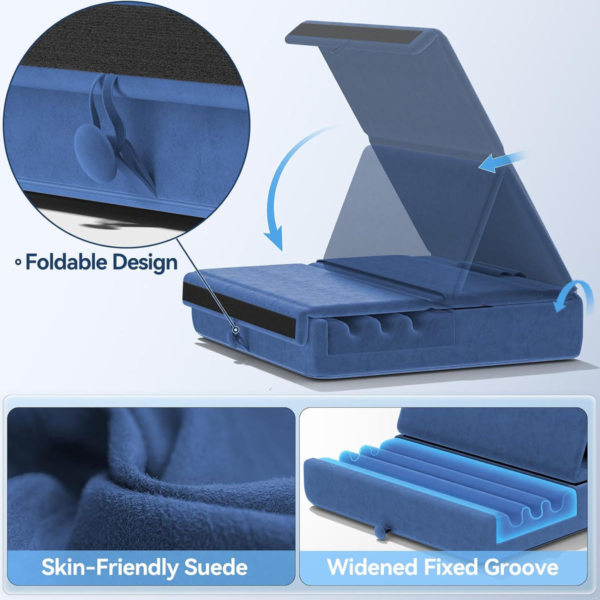 KDD Tablet Pillow Holder, Foldable iPad Stand for Lap, Bed and Desk -Tablet Soft Pad Dock with Pocket & Stylus Mount Compatible with iPad Pro 12.9, 10.5, 9.7 Air Mini 6 5 4 3, Galaxy Tab,E-Reader
