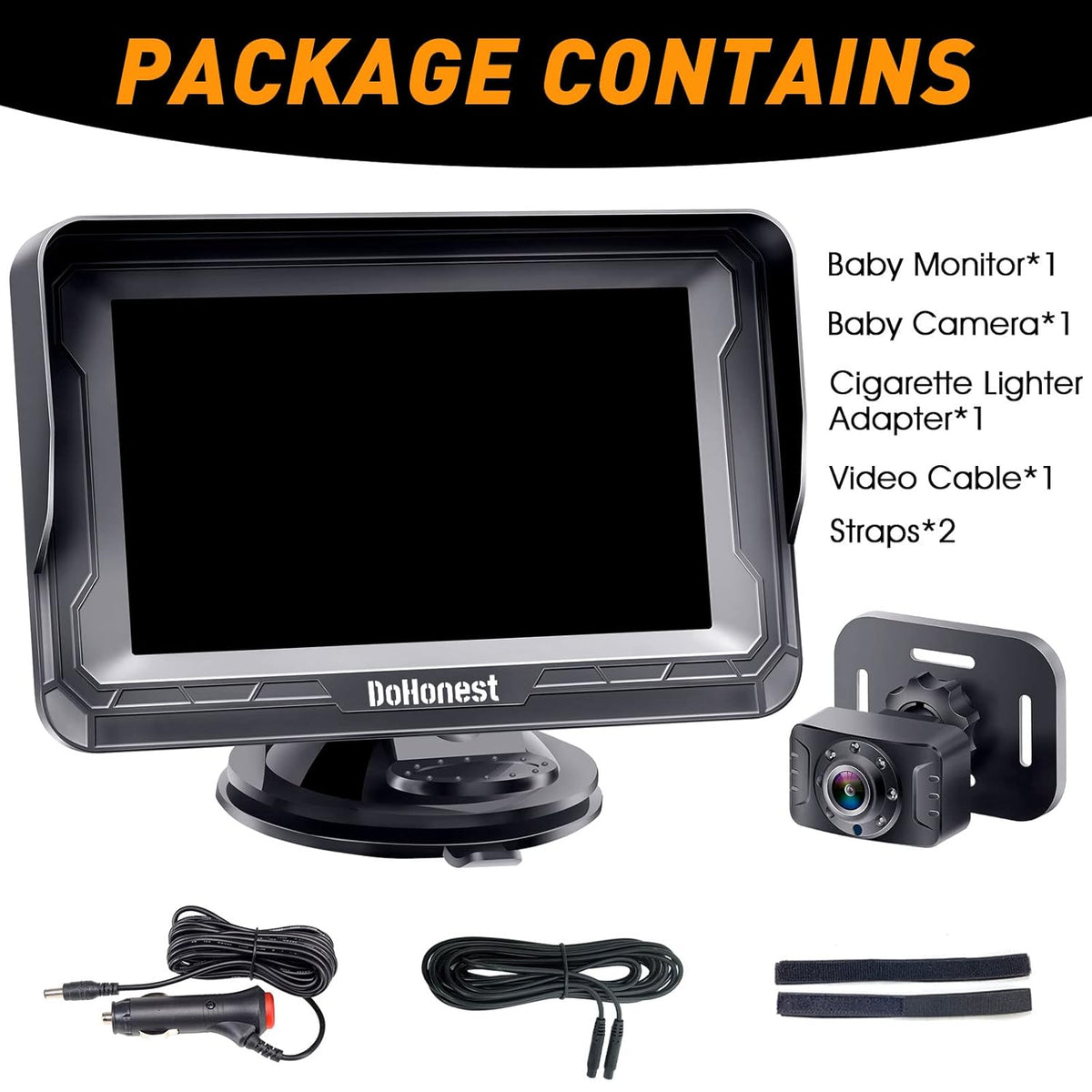 1080P Setup, DoHonest Baby Car Camera HD - Rear-Facing Car Baby Monitor with Night Vision, Adjustable View Angle, Easy