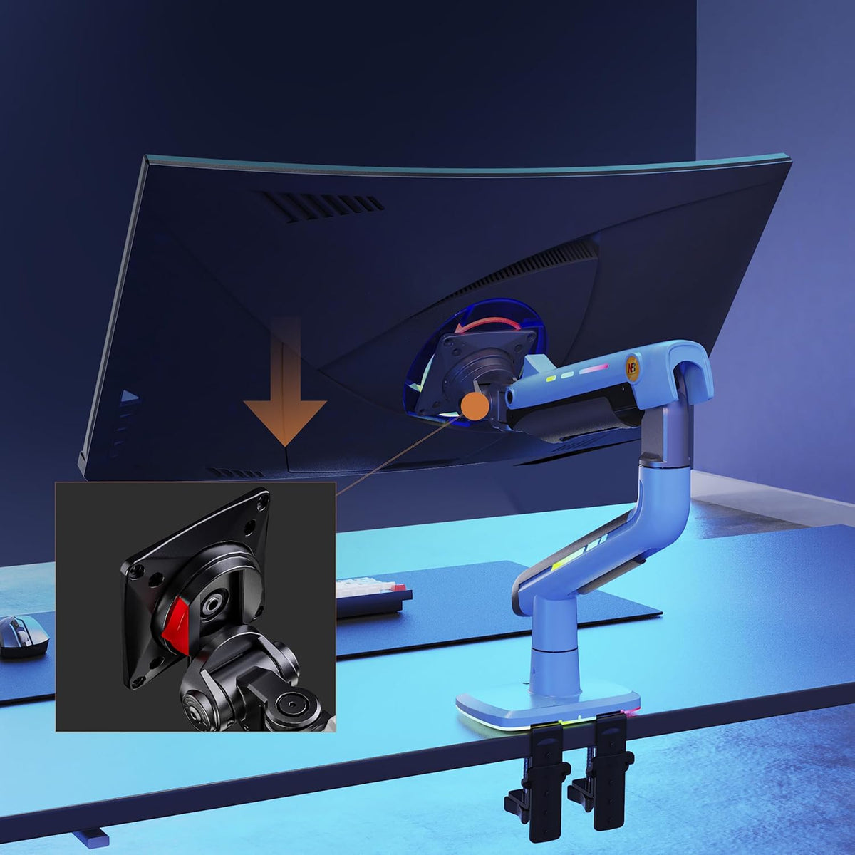 Gaming Monitor Arm for Flat/Ultrawide/Curved Monitors 32 to 60 inch, Heavy Duty Monitor Stand Load up to 20 kg, VESA 75/100 mm Mount (Gulf Blue)