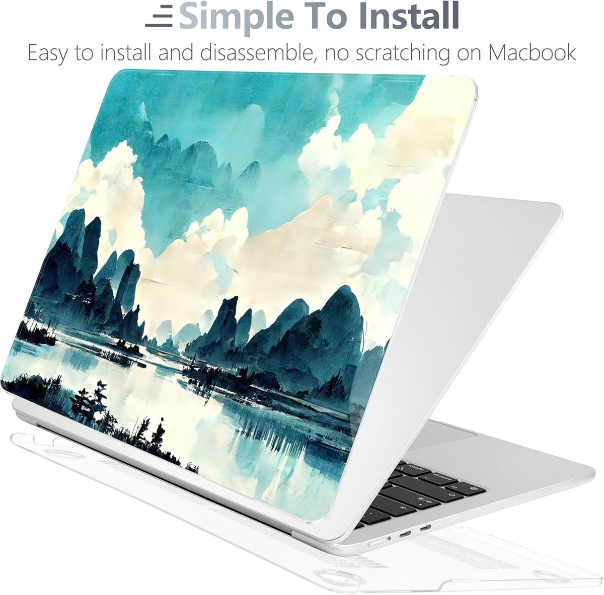 Batianda Premium Case for New MacBook Air 15 inch 2025 M4 2024 2023 with M3 M2 Chip Model A3241/A3114, Designed Protective Plastic Hardshell & Keyboard Cover & Screen Protector, Landscape Painting