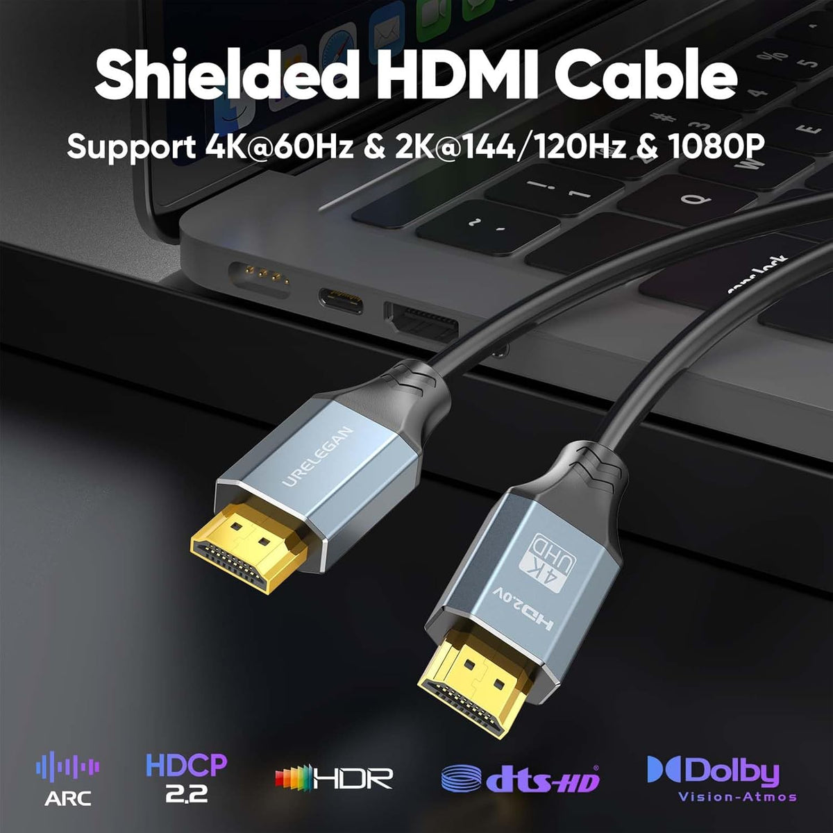 1FT 2-Pack,1Feet 2.0 4K 12 inch 3D, 2.2 PS4/PS5, Short HDMI Cable HDMI Cable Short High Speed HDMI Shielded Cord