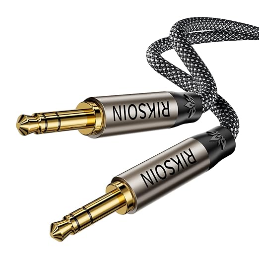 RIKSOIN 3.5mm Aux Cable, Silver-Plated Wire Core Male to Male Cord for Headphones Car Home Stereos Speaker Compatible with iPhone iPad iPod Echo -16.4FT/5M