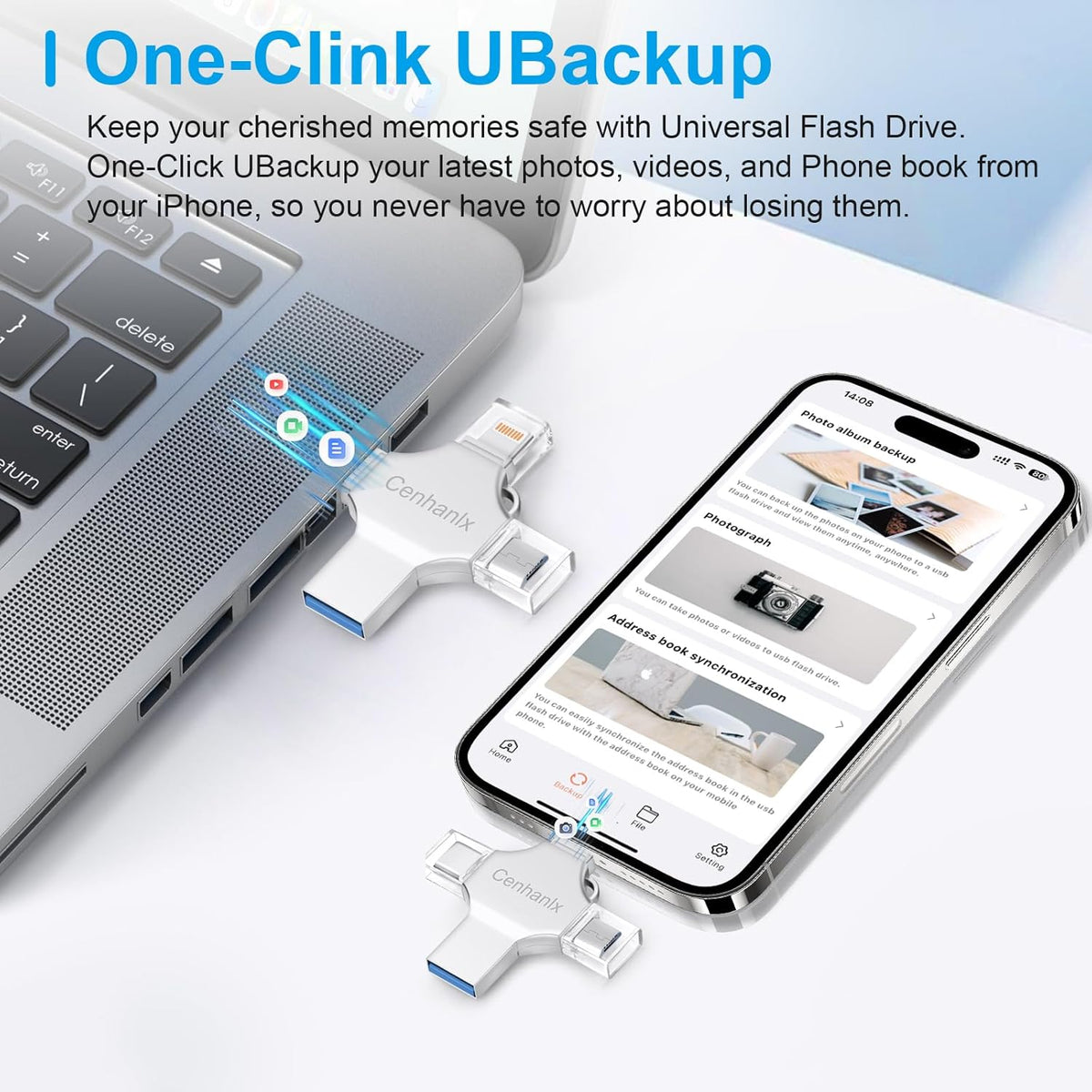 Photo Stick USB Flash Drive128GB Memory Stick Omni USB 3.0 High Speed Thumb Drives Portable Mini Storage Device External Storage for Smartphone/Laptop/PC/Android