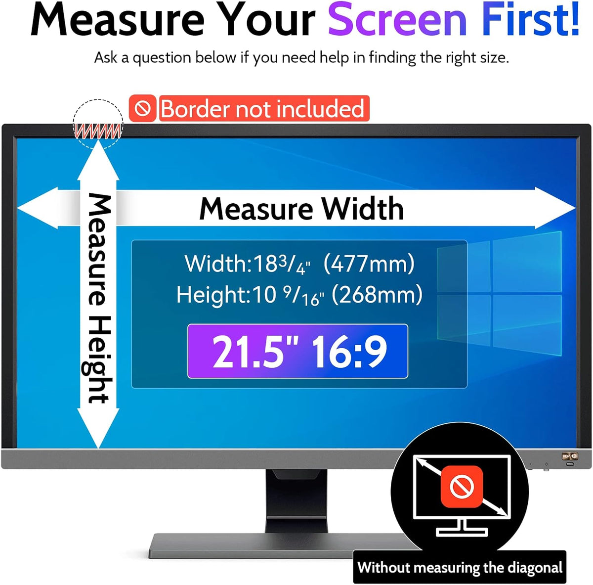 Computer Privacy Screen 21.5 Inch for 16:9 Widescreen Monitor, Removable 21.5inch Anti Blue Light Anti Glare Monitor Privacy Filter Shield (18 3/4" x 10 9/16")