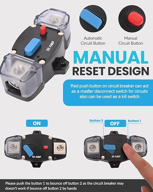 BULVACK 80 Amp Circuit Breaker 12-48 Volt DC 80A Self Recovery Resettable High Amp Circuit Breaker with Manual Reset Button for Automotive RV Marine Boat Car Audio and Amps Protection
