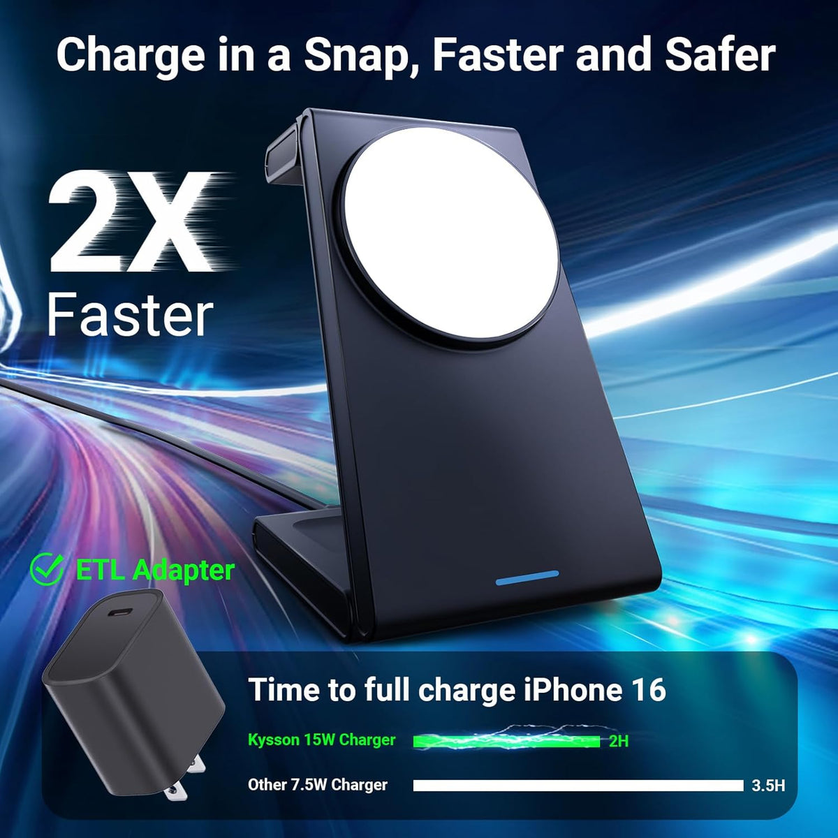 Foldable 3 in 1 Charging Station for Multiple Devices, Travel Wireless Charger for MagSafe Charger Stand, Magnetic Charging Stand for iPhone 16/15/14/13/12 for iWatch AirPods Black