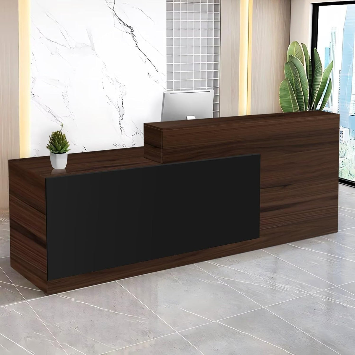 Reception Desk with Counter Modern Checkout Counter with Lockable Drawer Keyboard Tray Receptionist Desk for Office Salon Reception Table H Left 55inch/140cm