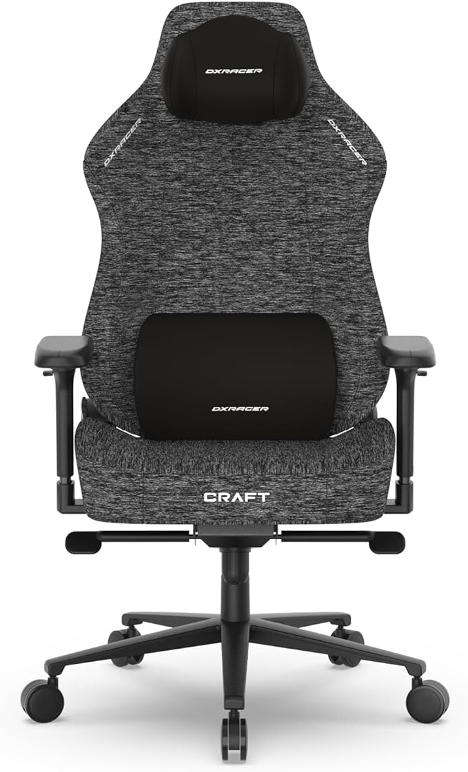 DXRacer Craft L Video Gaming Chair for Adults Ergonomic Office Reclining Computer Chair with Magnetic Head Pillow and Lumbar Support Racing Style Height Adjustable (Woven Fabric Gray)