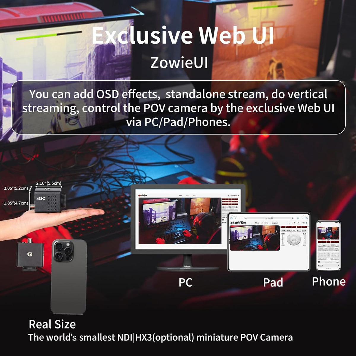 4K Native NDI HX3 POV Webcam Camera PoE, ZowieCAM, Simultaneously HDMI & SDI Output, RTSP/RTMP(s)/SRT, Standalone Live Streaming to YouTube/Twitch for Webcast, Meeting, Teaching & Gaming (M12)