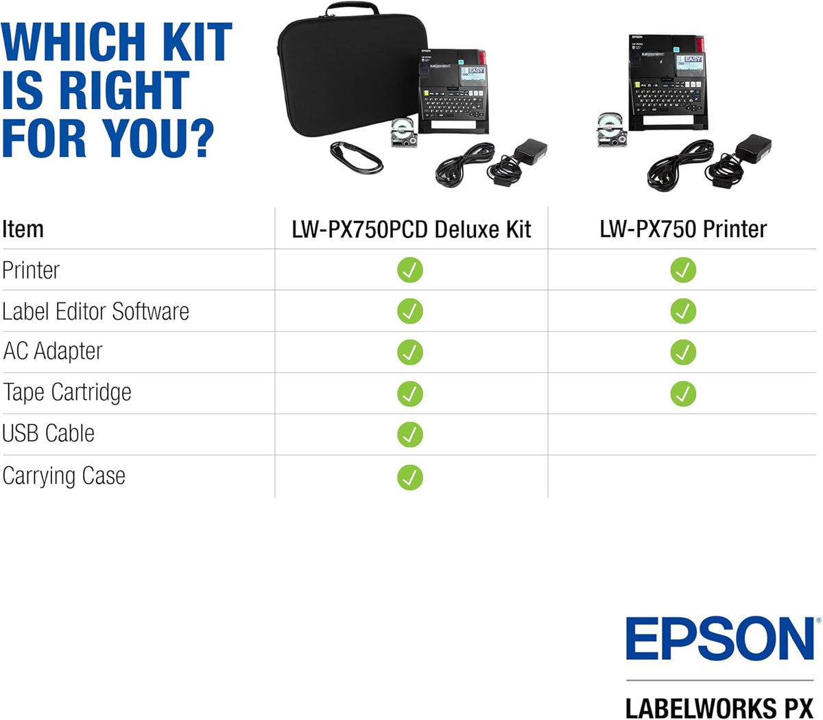 LABELWORKS Epson LW-PX750 Industrial Label Maker Kit - Complete Kit with Accessories, Compatible with Large Variety of Tape Types, Portable Handheld Label Printer