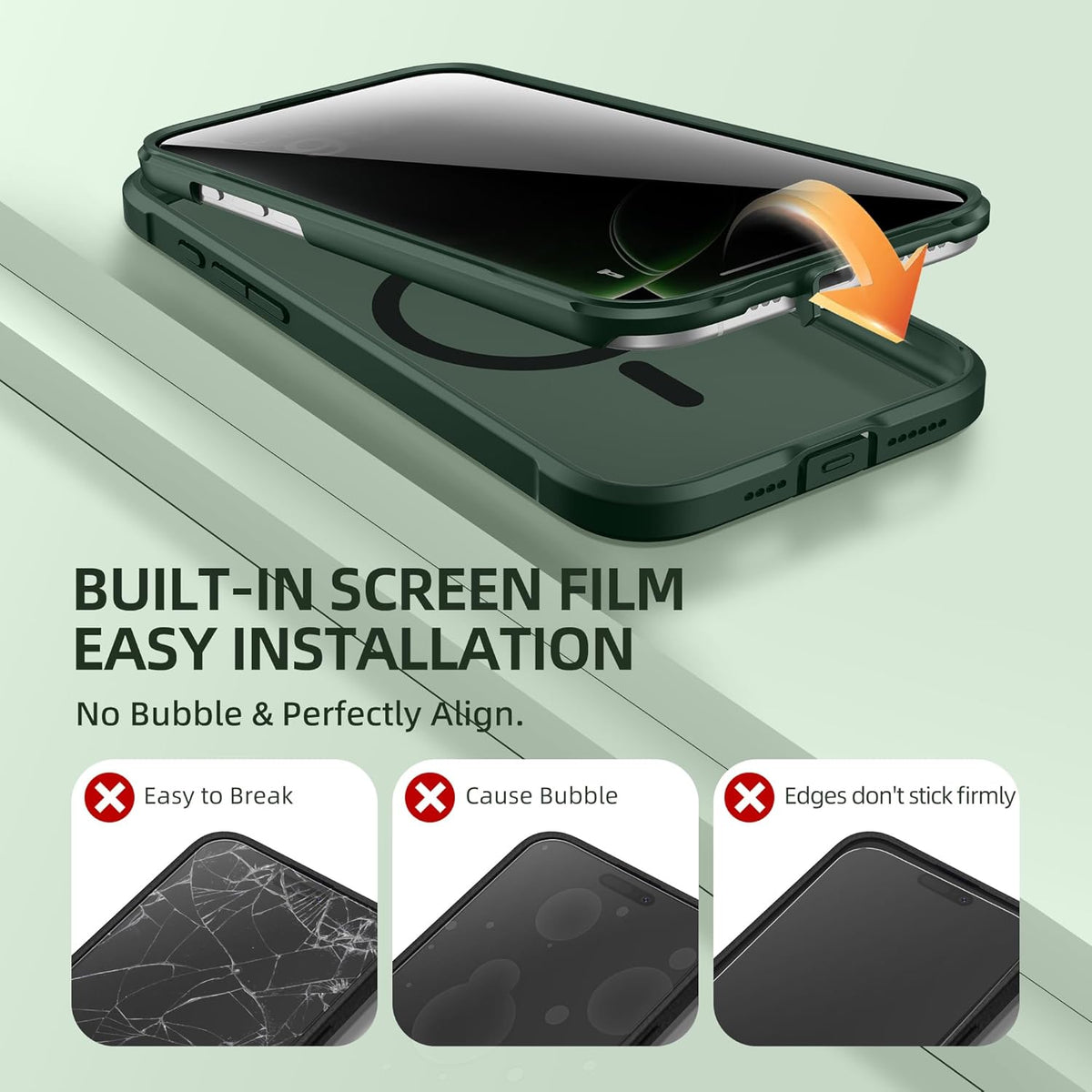 BERFY Magnetic for iPhone 16 Pro Max Case, Compatible with MagSafe, Built-in Privacy Screen Protector and Upgraded Camera Protection, Anti-Spy Full Body Shockproof Phone Case for 16 Pro Max 6.9",Green