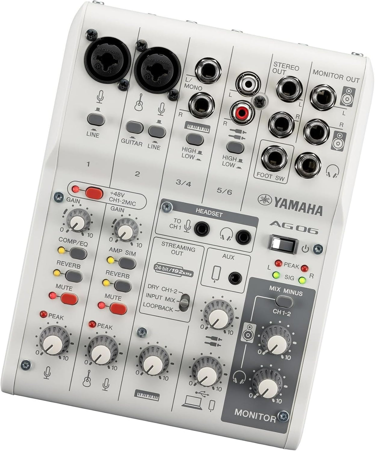 Yamaha AG06MK2 White 6-Channel Live Streaming Loopback Mixer/USB Interface with Steinberg Software Suite