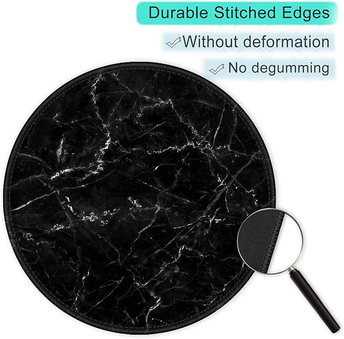 ITNRSIIET Round Mouse Pad with Stitched Edge Premium-Textured Waterproof Non-Slip Rubber Base Desktop Protection Mat Diameter 8.7 inches, Black Marbling
