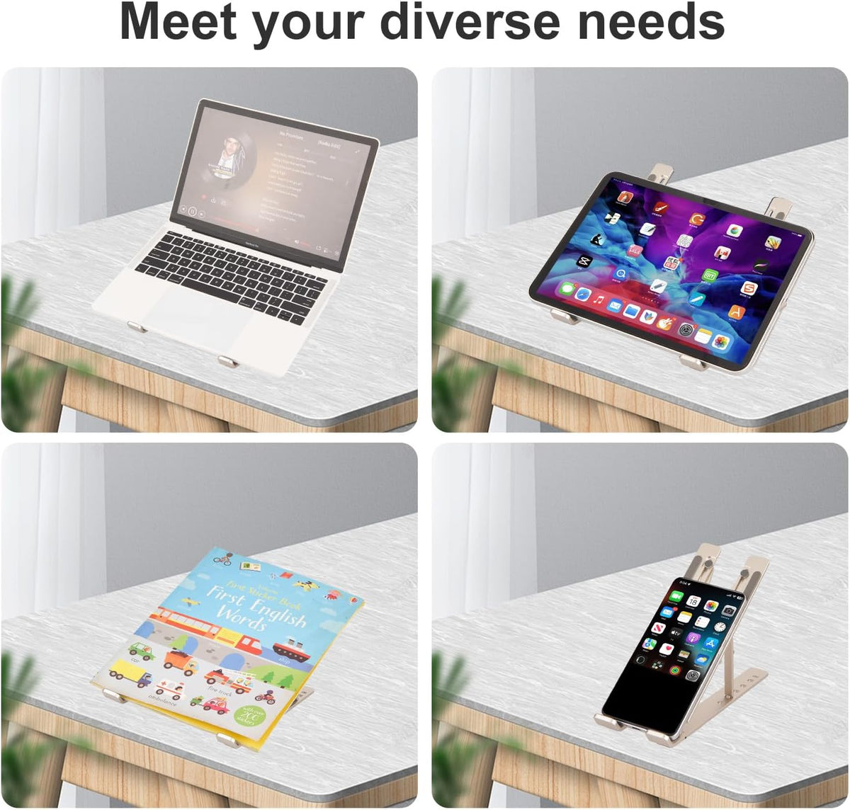 Ergonomic and Foldable Laptop Stand for Desk, Adjustable Riser, Fits All Laptops and Notebooks up to 17,Ultra-Thin,Ventilated Cooling,ABS+Silicone,Starlight.