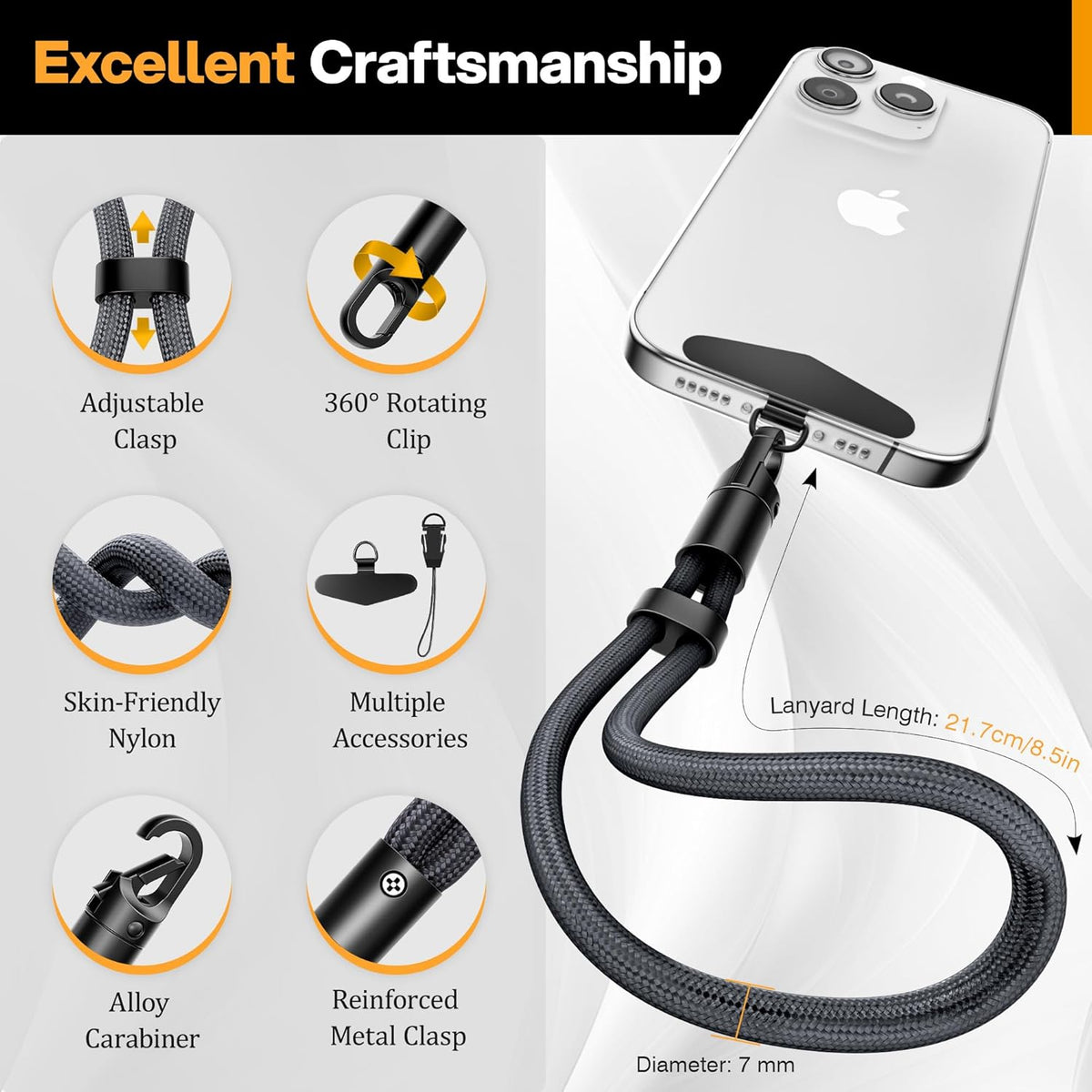 Kaptron Adjustable Phone Wrist Strap - Universal Cell Phone Lanyard Wrist Strap with Lanyard Patches