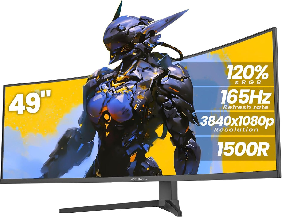 CRUA 49" Curved Gaming Monitor | DFHD(3840x1080P), 144Hz/165Hz, 1500R, 32:9, AMD FreeSync, 120% sRGB, Height Adjustable Ultra-Wide Screen Monitors, HDMI 2.1 & DP 1.4, Wall Mount Install- Black
