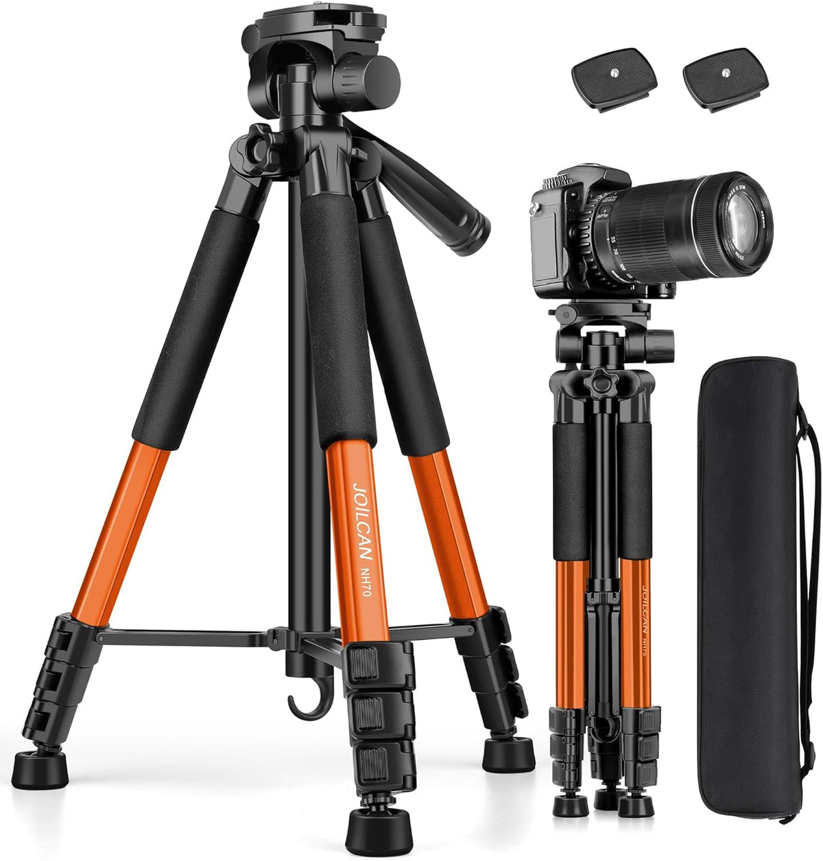 JOILCAN Tripod for Camera, 67" Heavy Duty Camera Tripod, Phone Tripods for Video Recording Photo Vlog, Aluminum Tripods with Holder & Travel Bag for Cameras DSLR iPhone Projector Laser
