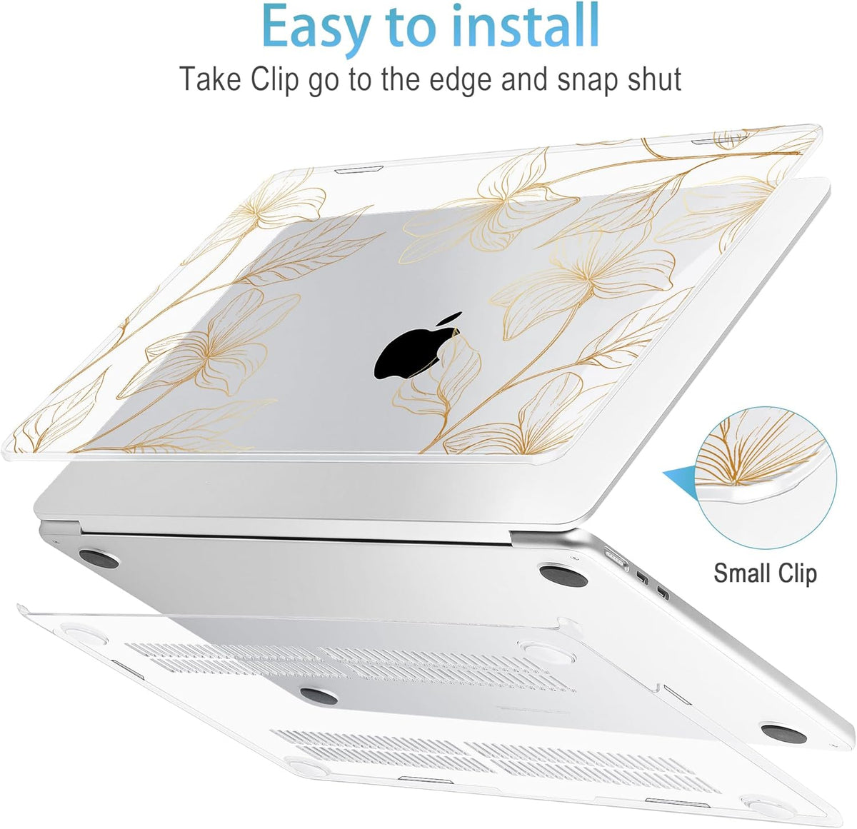 Mektron for 2025 M4 MacBook Air 13.6 Inch A3240 Case Fits 2023 A2681 M2 2024 A3113 M3 Chip with Liquid Retina Display Touch ID, Printed Plastic Hard Shell Cover for MacBook Air 13.6", Gold Flower S718