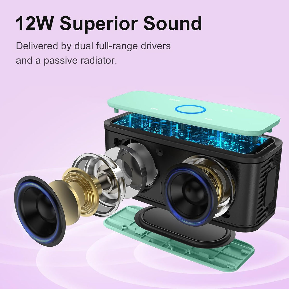 DOSS SoundBox Touch Wireless Bluetooth Speaker with 12W HD Sound and Bass, IPX5 Water-Resistant, 20H Playtime, Handsfree, Portable for Office, Home, Outdoor, Travel-Green