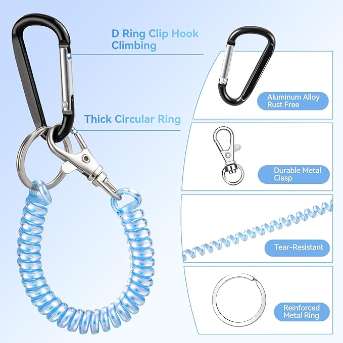 SHANSHUI Phone Tether, 2 Pcs Anti Theft Spring Phone Strap, 4 x Tether Pacthes & Carabiner Clips Universal CellPhone Lanyard for Keys Outdoor Skiing Hiking Fishing Fitting for All Smartphones