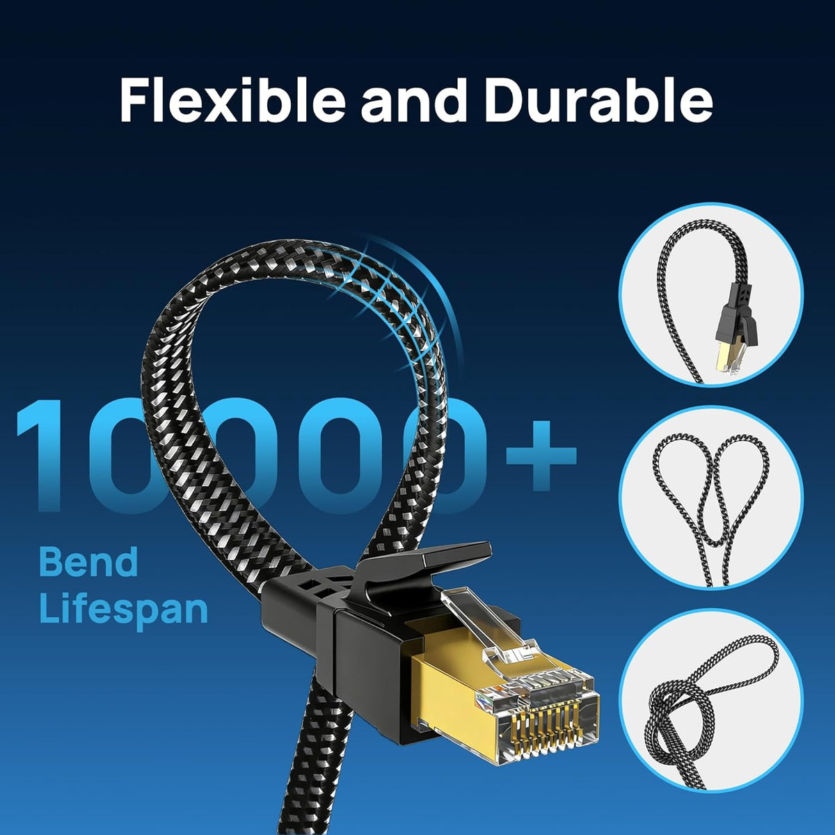 8 20 Cat8 40Gbps 2000Mhz RJ45 Cat Ethernet Cable ft, Nylon Braided High Speed Heavy Duty Network LAN Patch Cord, SFTP