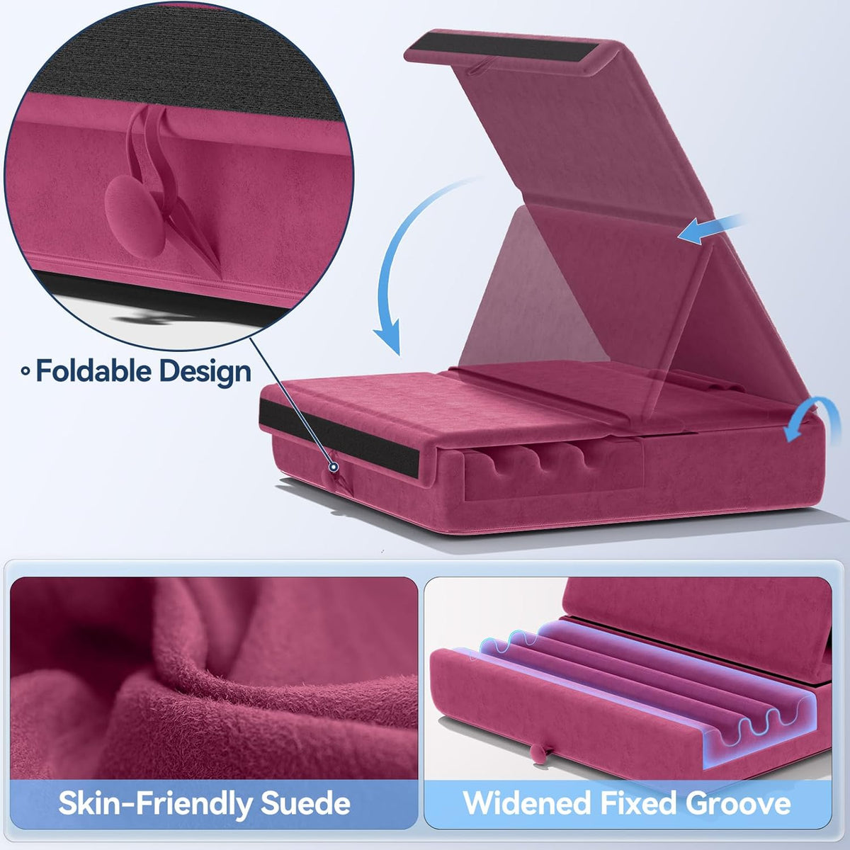 KDD Tablet Pillow Holder, Foldable iPad Stand for Lap, Bed and Desk -Tablet Soft Pad Dock with Pocket & Stylus Mount Compatible with iPad Pro 12.9, 10.5, 9.7 Air Mini 6 5 4 3, Galaxy Tab, E-Reader