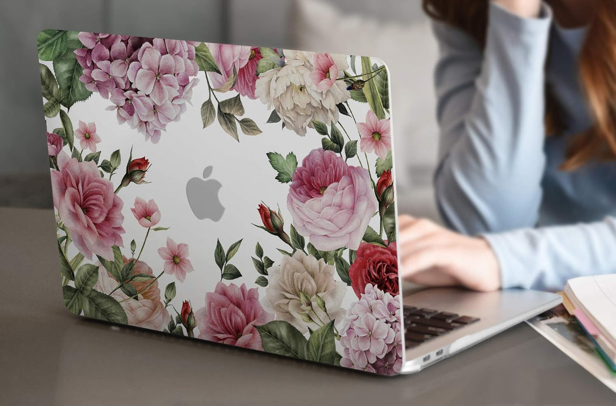 Batianda for MacBook Air 13 Inch Case 2020 2019 2018 A2337 A2179 A1932, Printing Clear Hard Shell Cover with Keyboard Cover & Screen Protector for New MacBook Air 13 Retina & Touch ID (Flower-White)