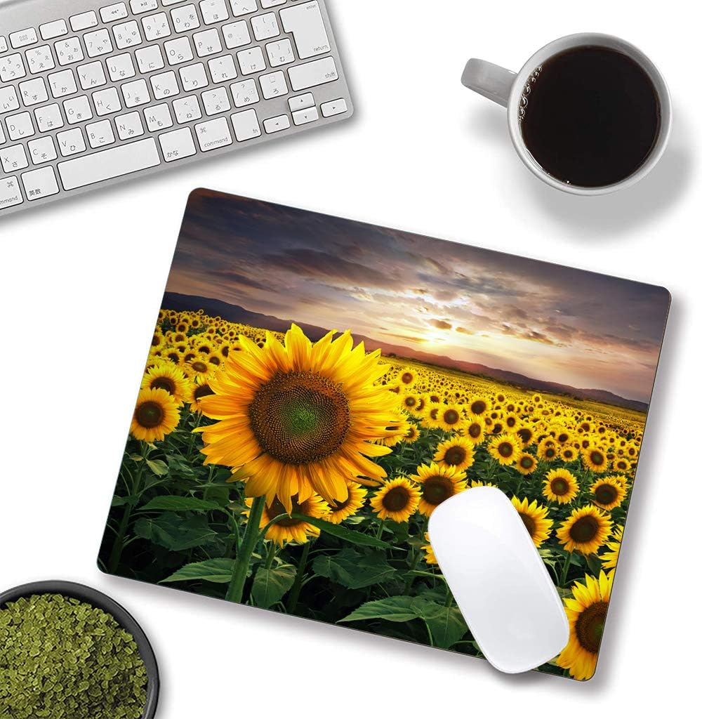 Sunflower Mouse Pad, Floral Square Mouse Pads Gift for Her, Mouse Mat Square Waterproof Mousepad Non-Slip Rubber MousePads for Office Laptop, 9.5"x7.9"x0.12" Inch